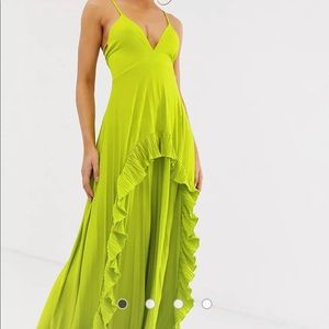ASOS DESIGN Strappy pleated maxi dress with ruffle